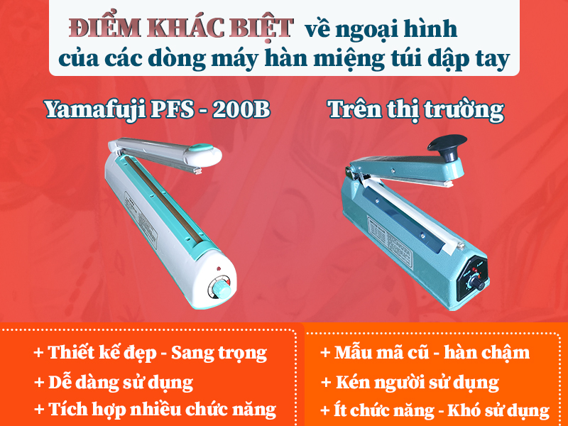 Sự khác biệt về ngoại hình của máy hàn miệng túi Yamafuji PFS-200B 