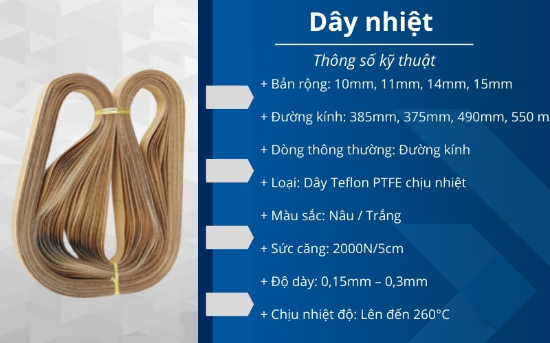 Thông số kĩ thuật chung của dây nhiệt máy hàn túi