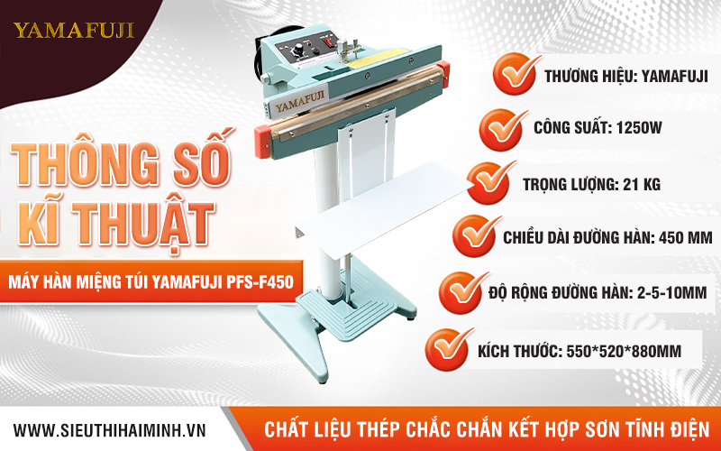 Thông số kĩ thuật máy hàn túi Yamafuji PFS-F450