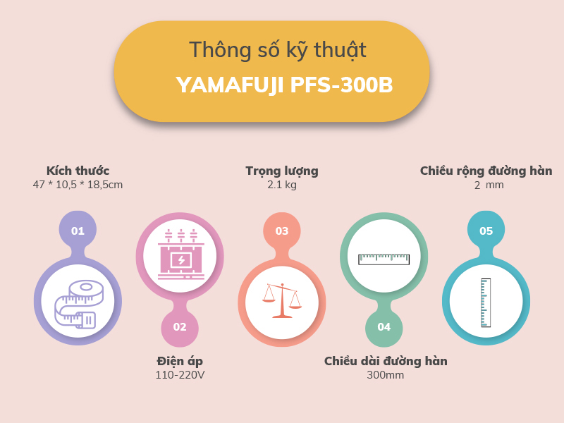 Thông số kỹ thuật của máy hàn miệng túi dập tay Yamafuji PFS-300B