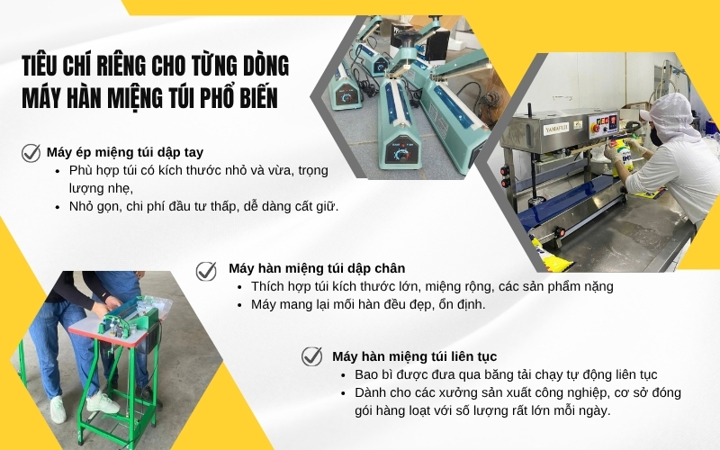 Tiêu chí riêng cho từng dòng máy hàn miệng túi phổ biến