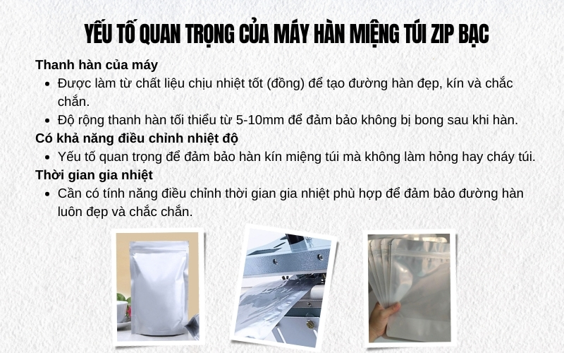 Yếu tố quan trọng của máy hàn miệng túi zip bạc