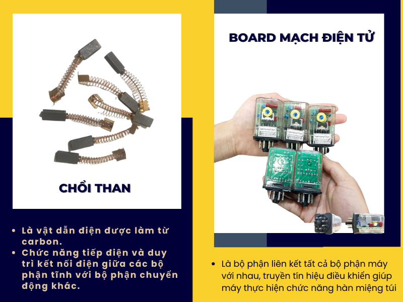 chổi than và board mạch điện tử máy hàn miệng túi