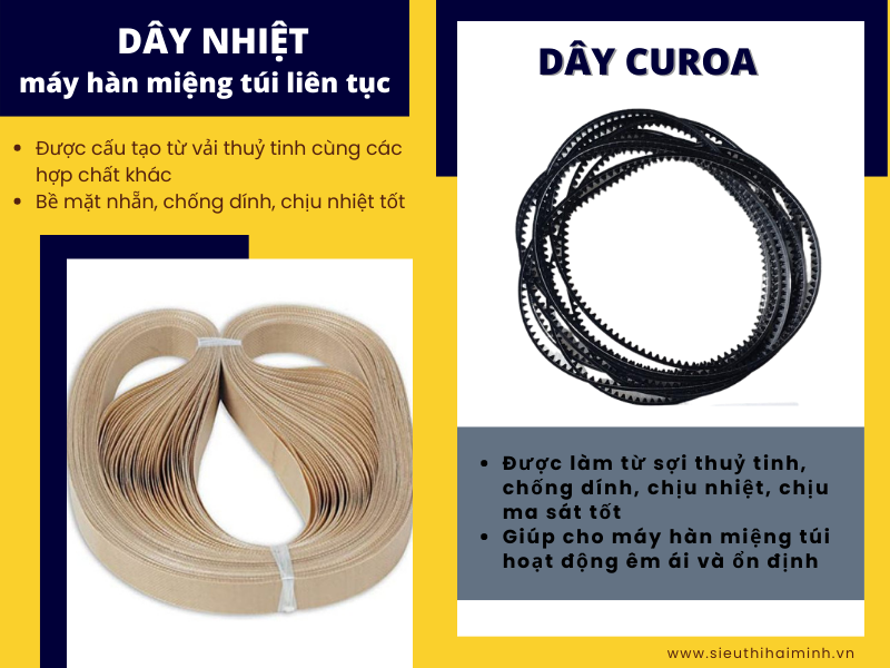 dây nhiệt và dây curoa máy hàn miệng túi