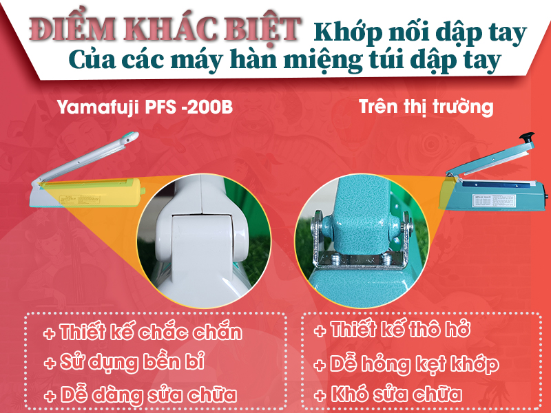 Sự khác biệt về khớp nối của máy hàn miệng túi Yamafuji PFS-200B 
