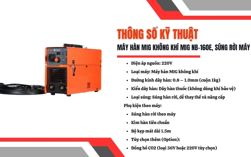 Thông số kỹ thuật của Máy hàn MIG NB-160E