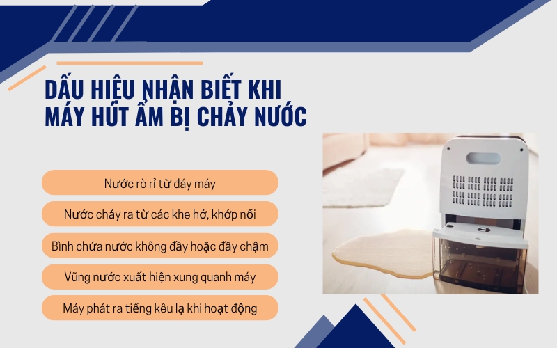 Dấu hiệu nhận biết khi máy hút ẩm bị chảy nước