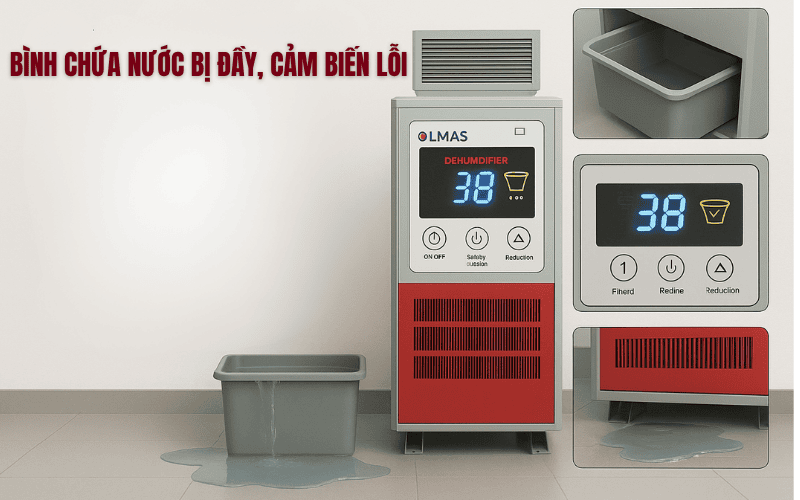 Bình chứa nước bị đầy, cảm biến lỗi