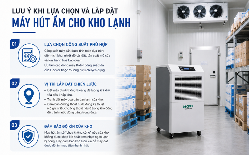 Lưu ý khi lựa chọn và lắp đặt máy hút ẩm cho kho lạnh