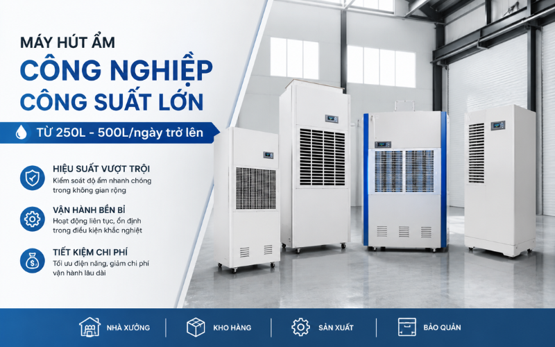 Máy hút ẩm công nghiệp công suất lớn (Từ 250L - 500L/ngày trở lên)