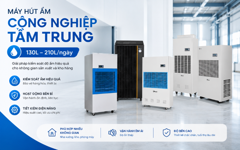 Máy hút ẩm công nghiệp tầm trung (130L - 210L/ngày)