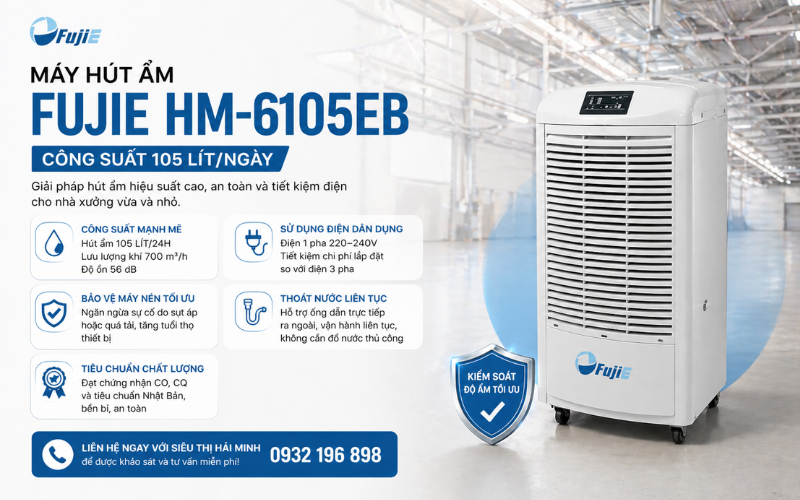 Máy hút độ ẩm công nghiệp FujiE HM-6105EB (105 Lít/Ngày)