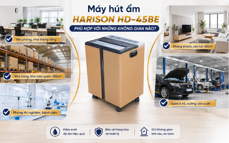 Máy hút ẩm Harison HD-45BE phù hợp với những không gian nào