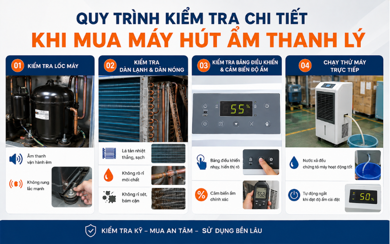 Quy trình kiểm tra chi tiết khi mua máy hút ẩm thanh lý