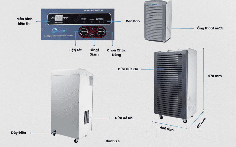Thông số kỹ thuật máy hút độ ẩm công nghiệp FujiE HM-1050dn