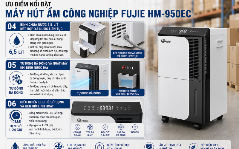 Ưu điểm nổi bật máy hút ẩm công nghiệp FujiE HM-950EC