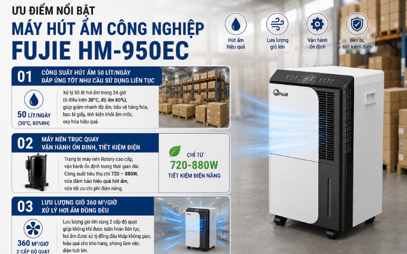 Ưu điểm nổi bật máy hút ẩm công nghiệp FujiE HM-950EC
