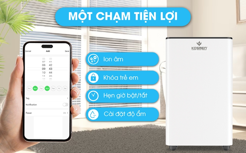 Máy hút ẩm KOSMEN KM 60S tiện lợi