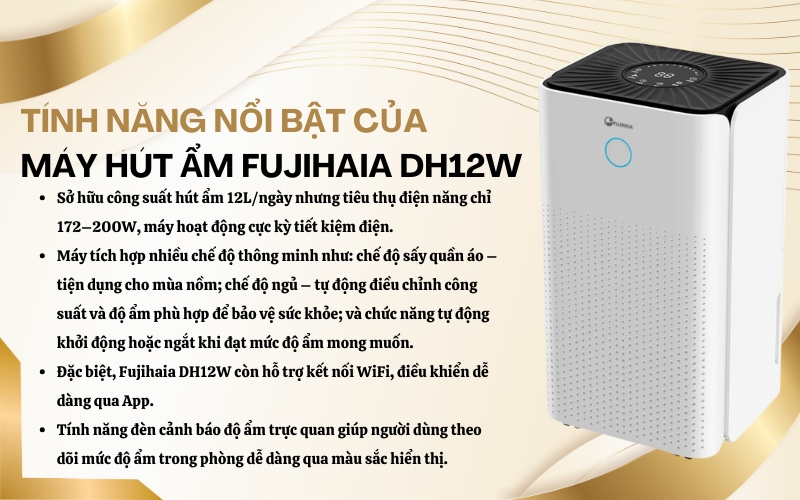 Tính năng nổi bật của máy hút ẩm Fujihaia DH12W