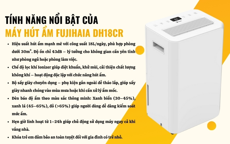 Tính năng nổi bật của máy hút ẩm Fujihaia DH18CR