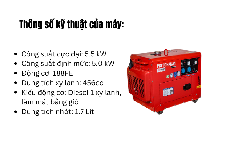 Máy phát điện cách âm MOTOKAWA MDG-6800SE (5.5KW, đỏ)