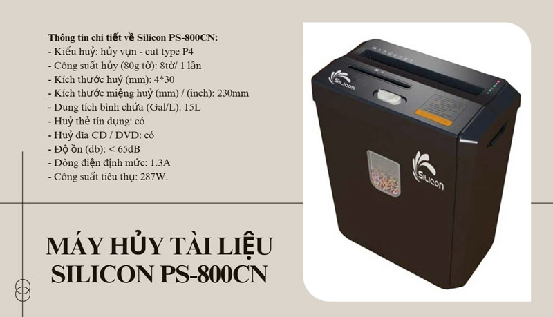 Máy hủy tài liệu Silicon PS-800CN