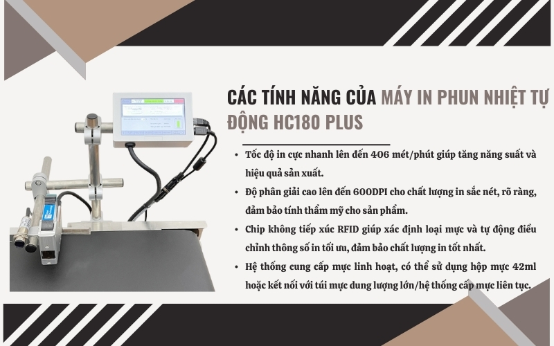 Tính năng nổi bật của máy in phun nhiệt tự động HC180 Plus