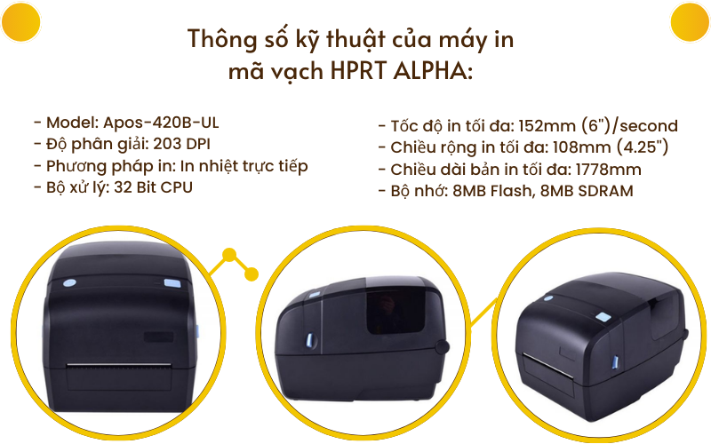Thông số kỹ thuật của máy in mã vạch HPRT ALPHA