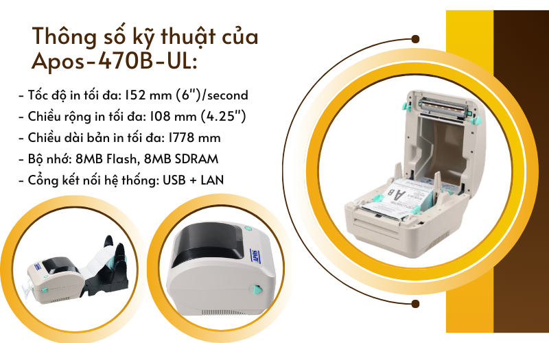 Thông số kỹ thuật máy in tem nhãn Apos-47​0B-UL
