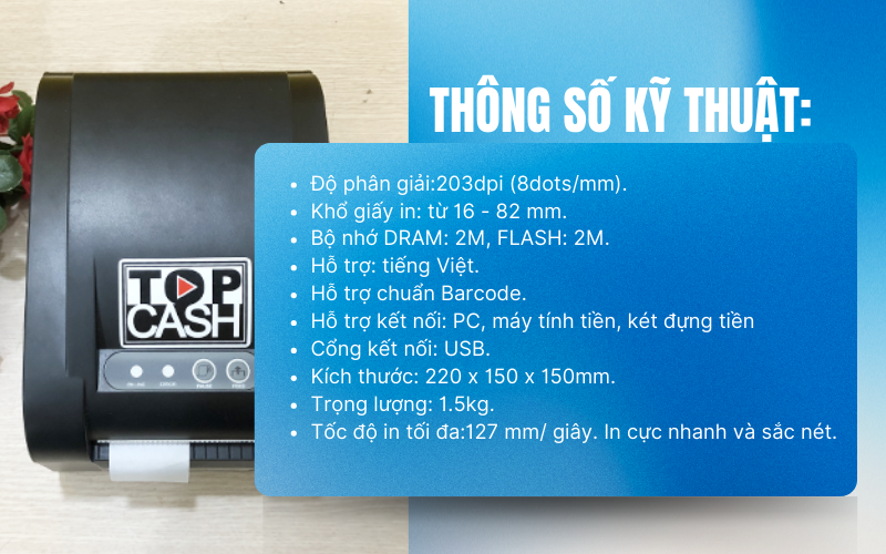Thông số kỹ thuật của máy in tem mã vạch Topcash AL-3120
