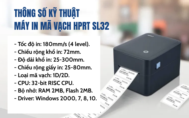 Thông số kỹ thuật máy in mã vạch HPRT SL32