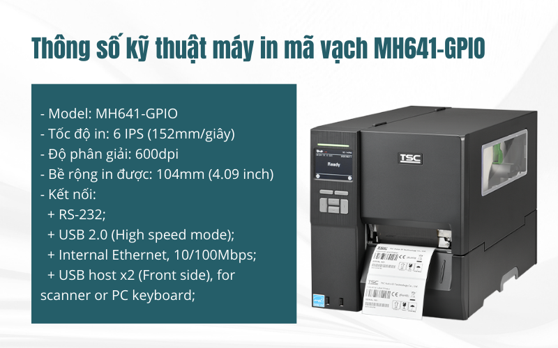 thông số kỹ thuật của Máy in mã vạch MH641-GPIO