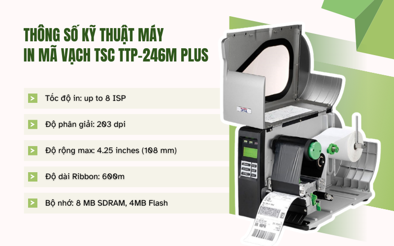 thông số của máy in mã vạch TSC TTP-246M Plus