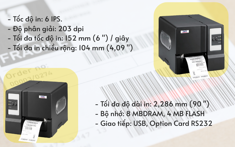 Thông số kỹ thuật máy in mã vạch TSC TTP ME240