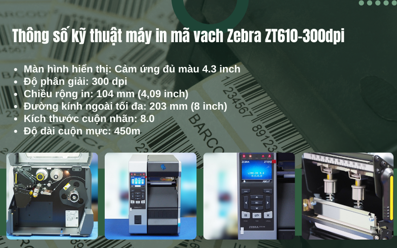 Thông số kỹ thuật của Máy in mã vạch Zebra ZT610-300dpi