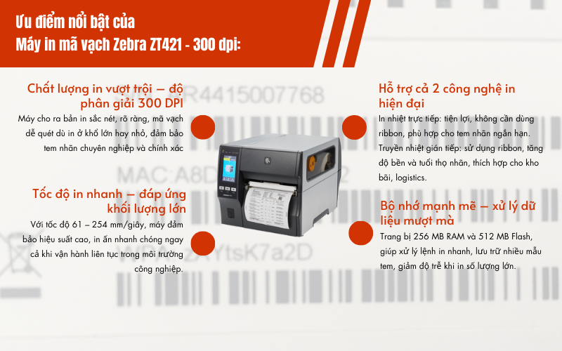 Ưu điểm nổi bật của máy in mã vạch Zebra ZT421 - 300 dpi