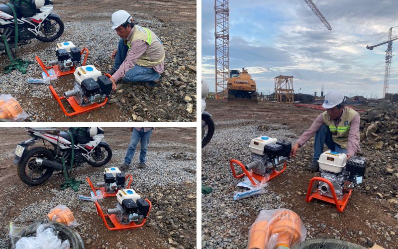 Kỹ thuật Hải Minh bàn giao Đầm dùi chạy xăng GX160 Liên Doanh cho khách hàng