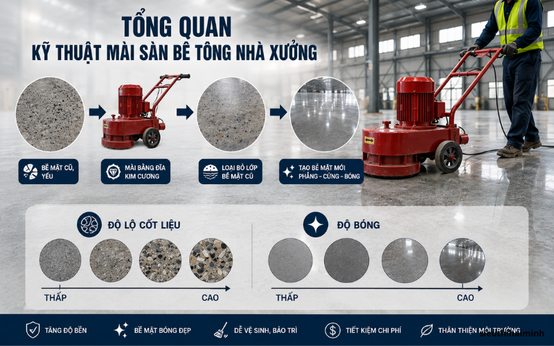 Tổng quan về kỹ thuật mài sàn bê tông nhà xưởng