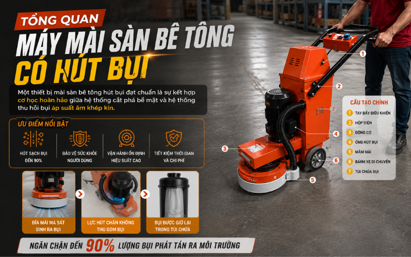 Tổng quan máy mài sàn bê tông có hút bụi