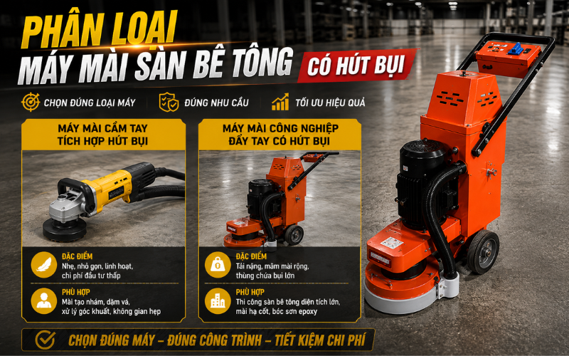 Phân loại máy mài sàn bê tông có hút bụi  
