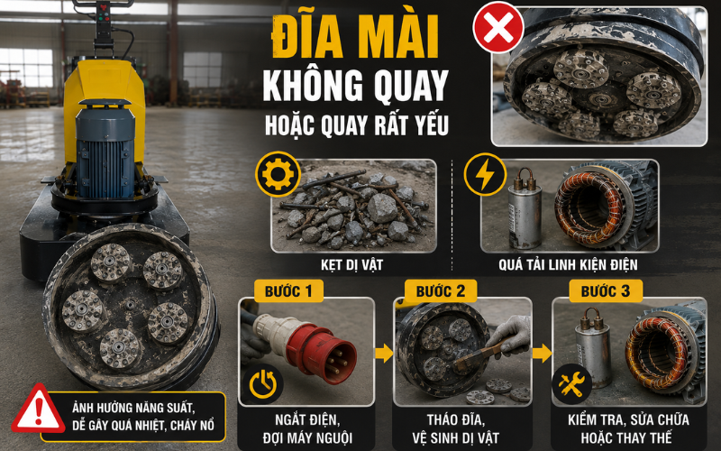 Đĩa mài không quay hoặc quay rất yếu  