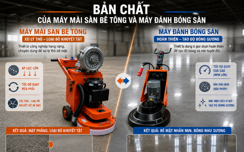 Bản chất của máy mài sàn và máy đánh bóng