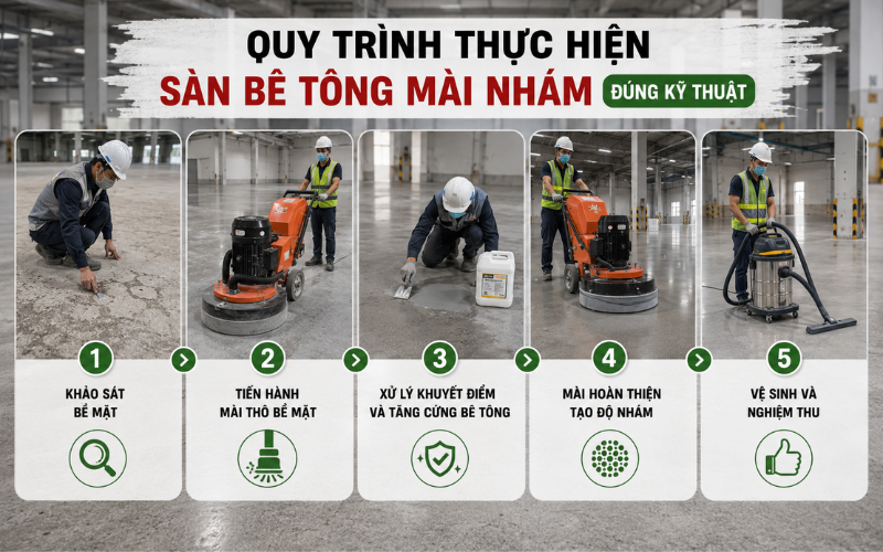 Quy trình thực hiện sàn bê tông mài nhám đúng kỹ thuật
