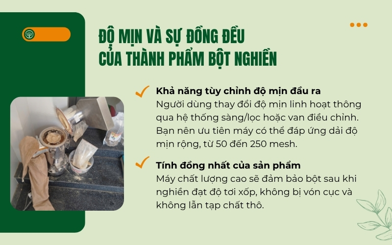 Độ mịn và sự đồng đều của thành phẩm bột nghiền