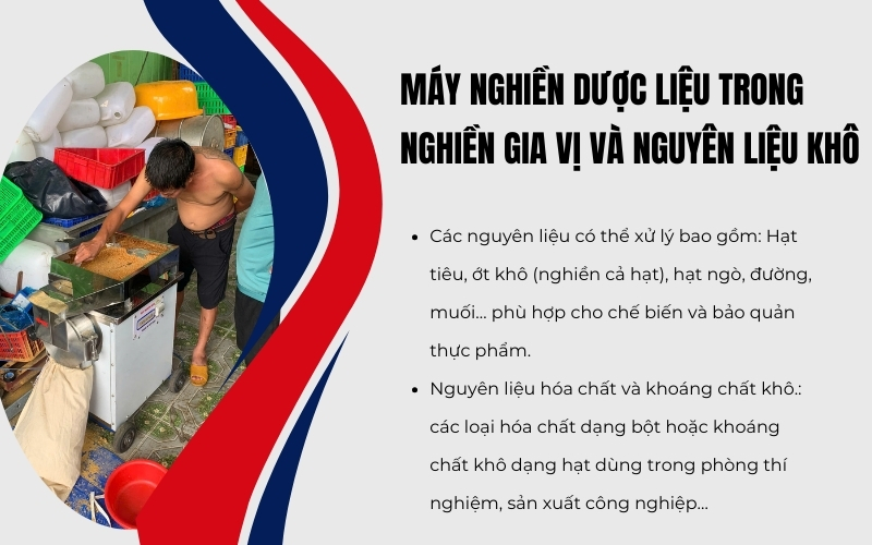 Máy nghiền dược liệu trong nghiền gia vị và nguyên liệu khô