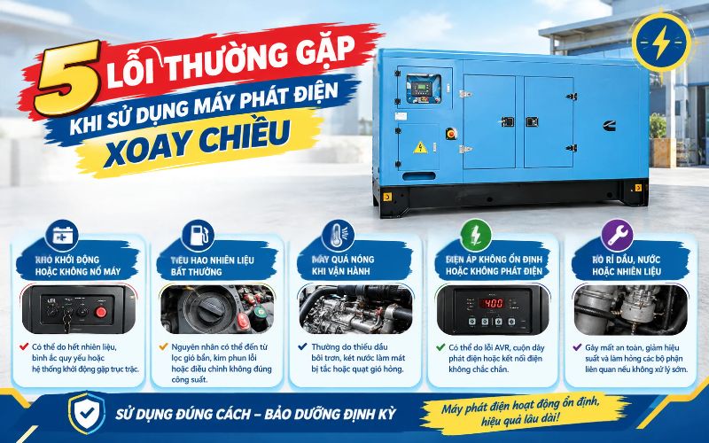 5 Lỗi thường gặp khi sử dụng máy phát điện xoay chiều