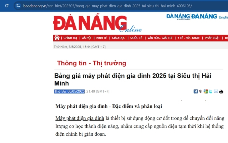 Baodanang.vn - đặc điểm và phân loại máy phát điện