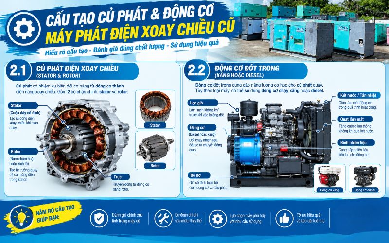 Cấu tạo củ phát & động cơ máy phát điện xoay chiều cũ
