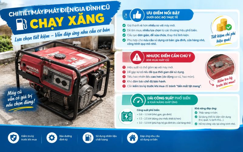 Chi tiết máy phát điện gia đình cũ chạy xăng