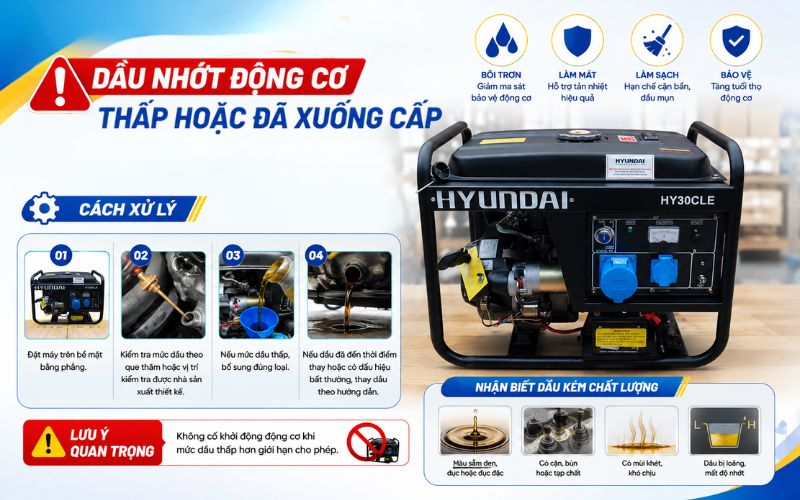 Dầu nhớt động cơ thấp hoặc đã xuống cấp